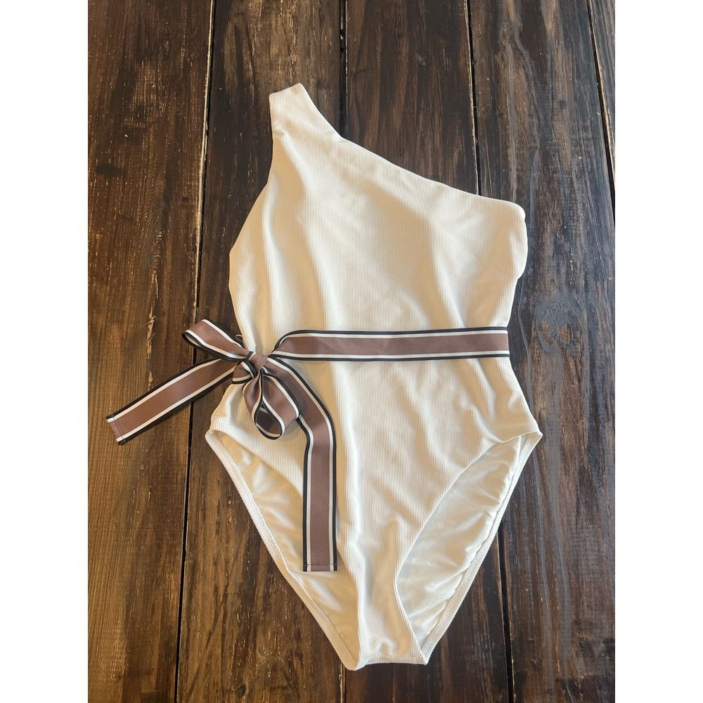 ANTONIO MELANI Cream One-Shoulder Swim One Piece